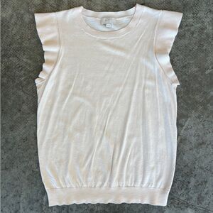 LOFT Outlet Cream Ruffle Sleeve Knit Top - Cotton Viscose - Size LP